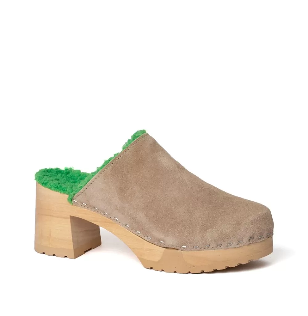 SOFTCLIX Hanja Kaschmir/Plusch Taupe/Green (Natur)<Frau Clogs