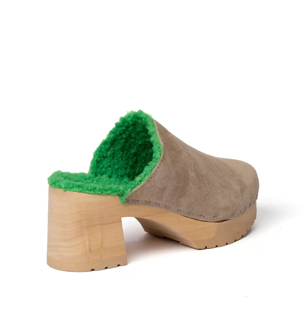 SOFTCLIX Hanja Kaschmir/Plusch Taupe/Green (Natur)<Frau Clogs