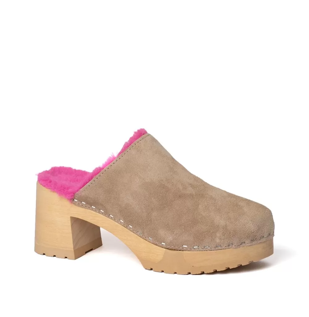 SOFTCLIX Hanja Kaschmir/Plusch Taupe/Pink (Natur)<Frau Clogs