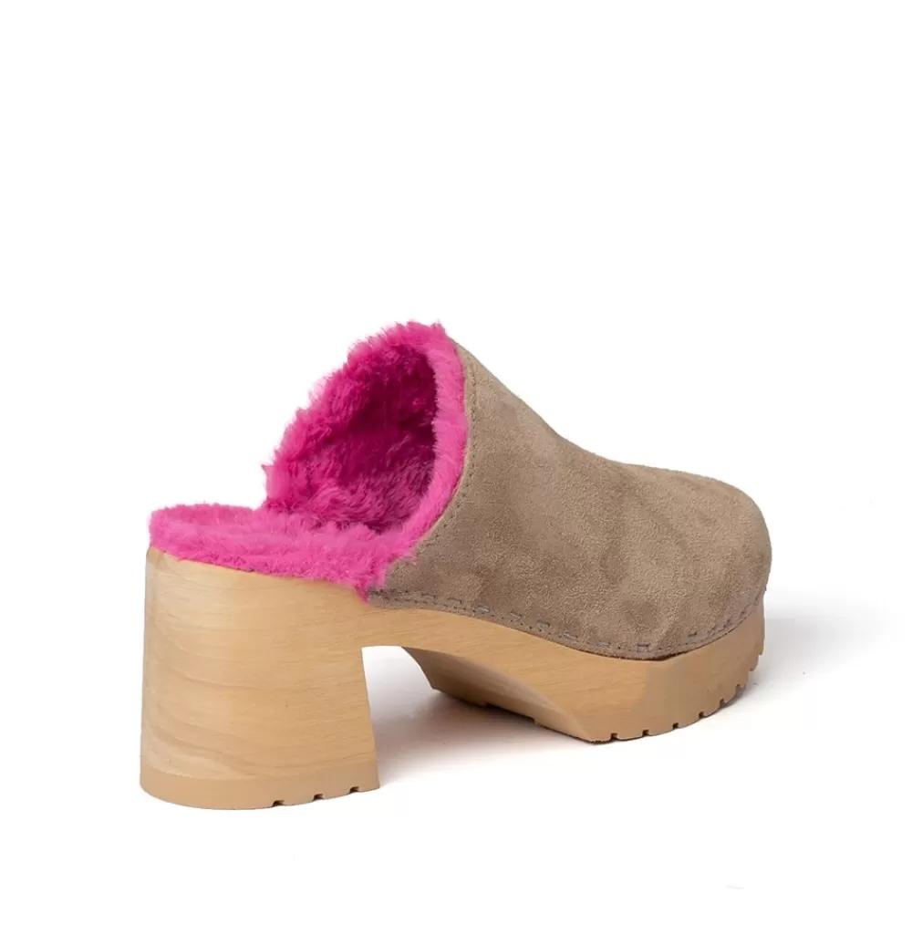 SOFTCLIX Hanja Kaschmir/Plusch Taupe/Pink (Natur)<Frau Clogs